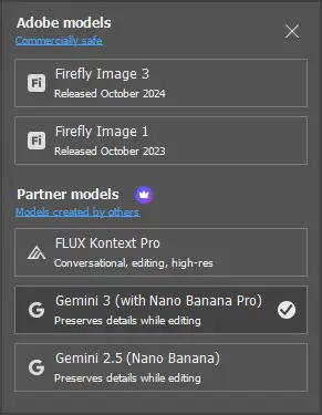 Choosing Nano Banana in Photoshop