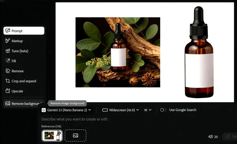 Removing the background in Adobe AI Assist Space