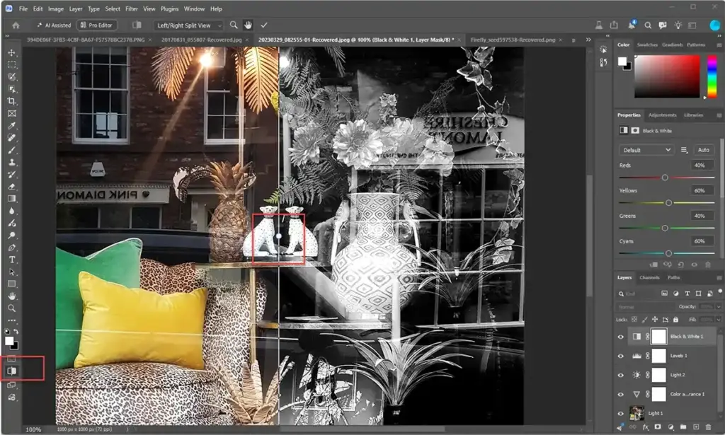 The Toggle Quick Compare view in Photoshop